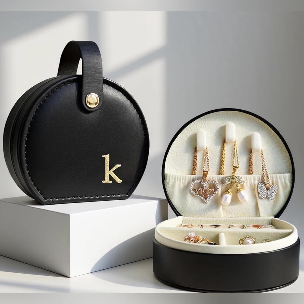 Black Jewelry Travel Case with Gold Initial EVERY LETTER AVAILABLE